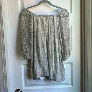 Elena Baldi Sheer Sleeve Leopard Blouse with Elastic Hem Size M Medium